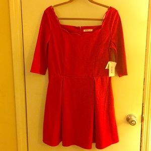 Red scallop neck dress 3/4 sleeve
